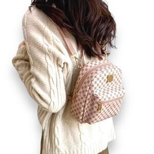 Pink Brown Clover Designed Adjustable Straps Crossbody Mini Backpack NEW